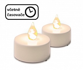 Sada LED čajových svíček na baterie, bílé, s časovačem, 2 ks