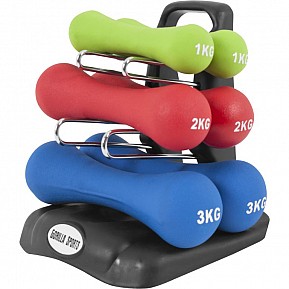 Gorilla Sports 12 kg ergonomický set jednoruček se stojanem