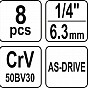Sada nástavců 1/4" šetihranné - 8 ks